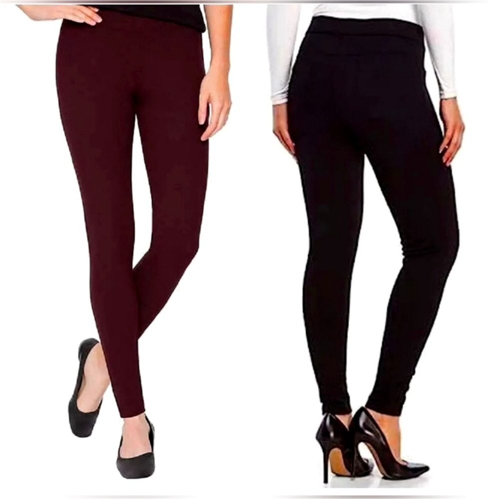 2 Pack Matty M High Rise Ponte Slub Slimmin Legging wide waistband BurgundyBlack